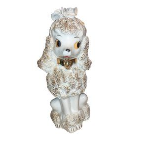 Vintage ceramic White Poodle Spaghetti Trim glitter